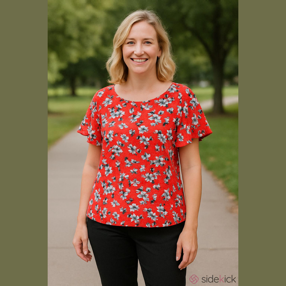 Tahari flutter sleeve floral crewneck blouse Woman’s size 2X NWT